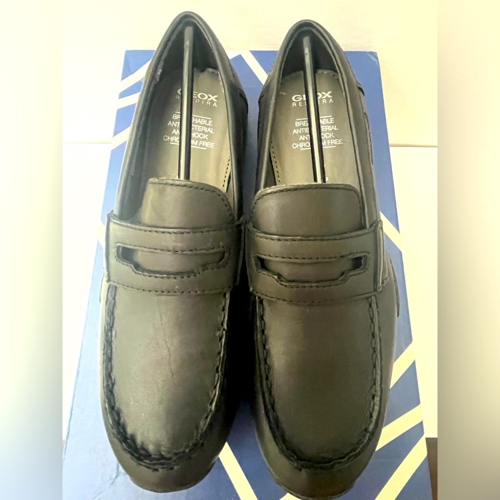 Geox boys black school shoes